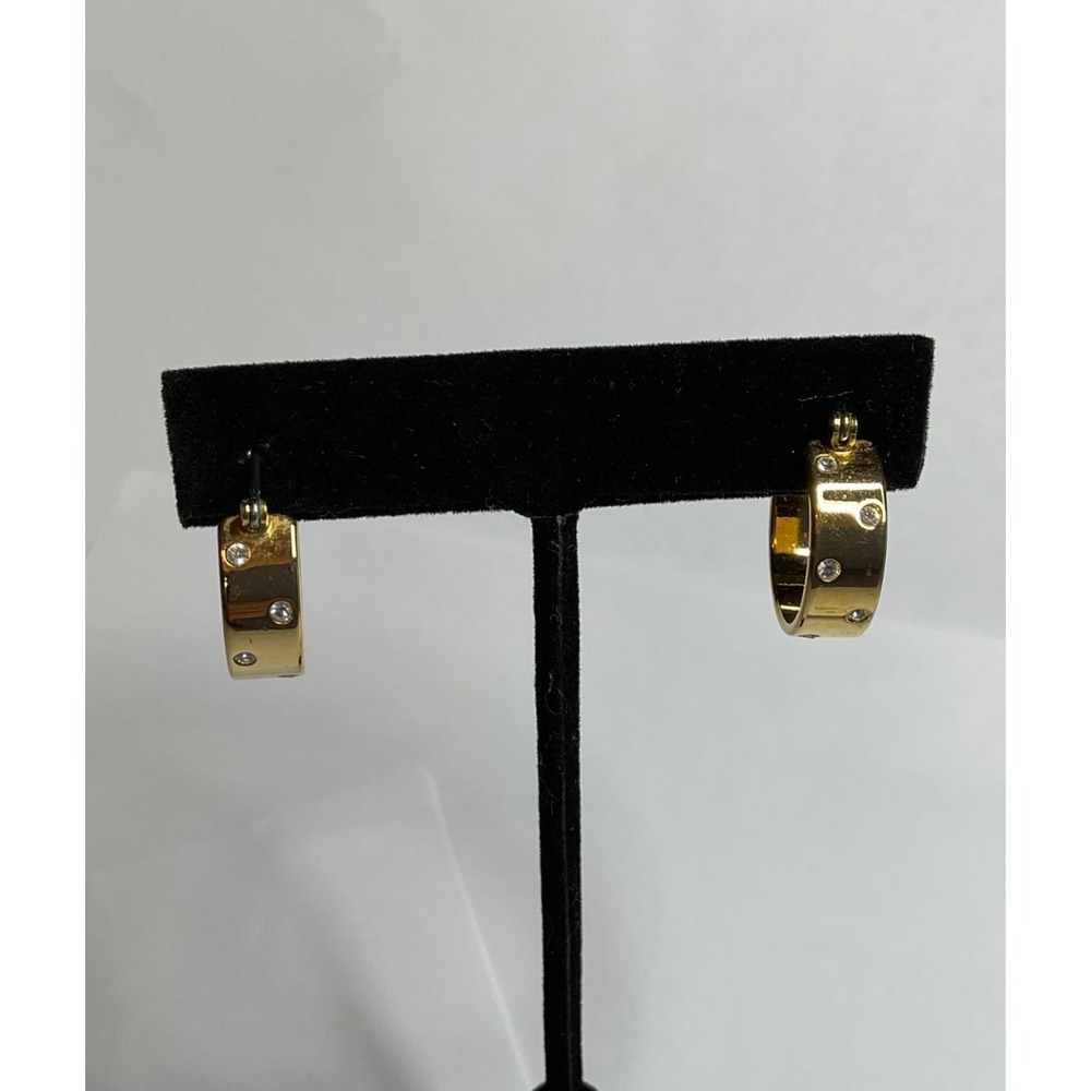 Swarovski Pierced Earrings Gold-Tone Hoops 3/4" Confetti Flush-set Crystals - Picture 3 of 10